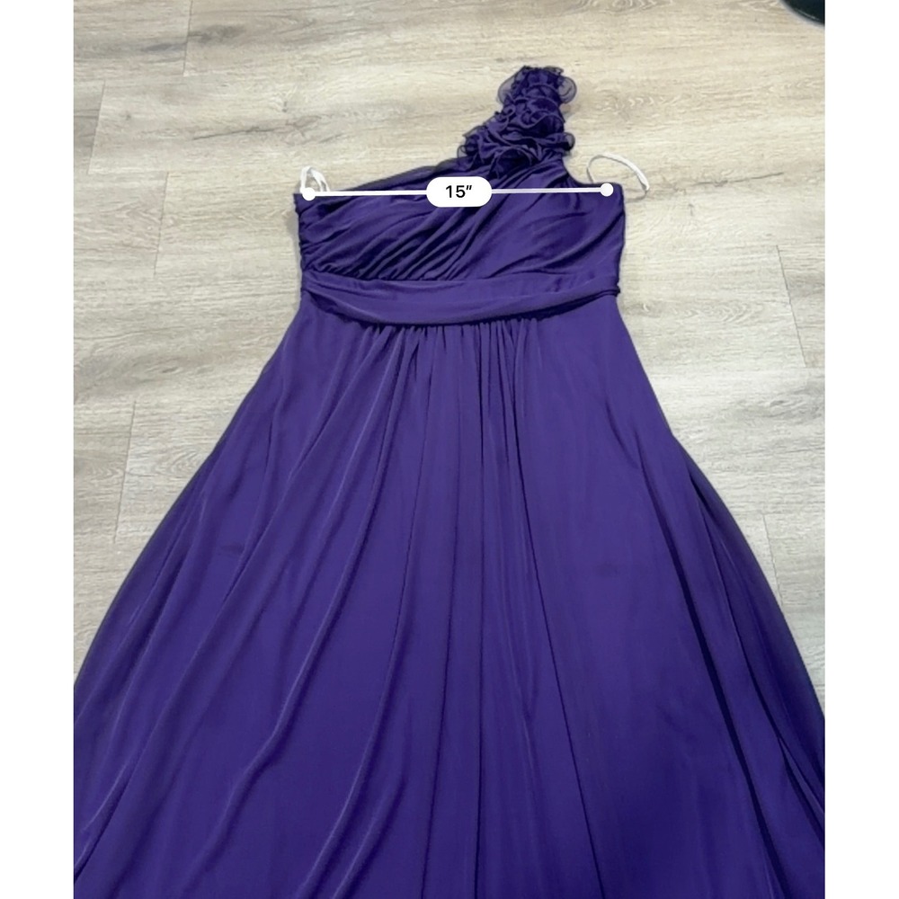 Cindy Purple One Shoulder Chiffon Maxi Gown Rosette Formal Dress XL Wedding Prom - Picture 9 of 13